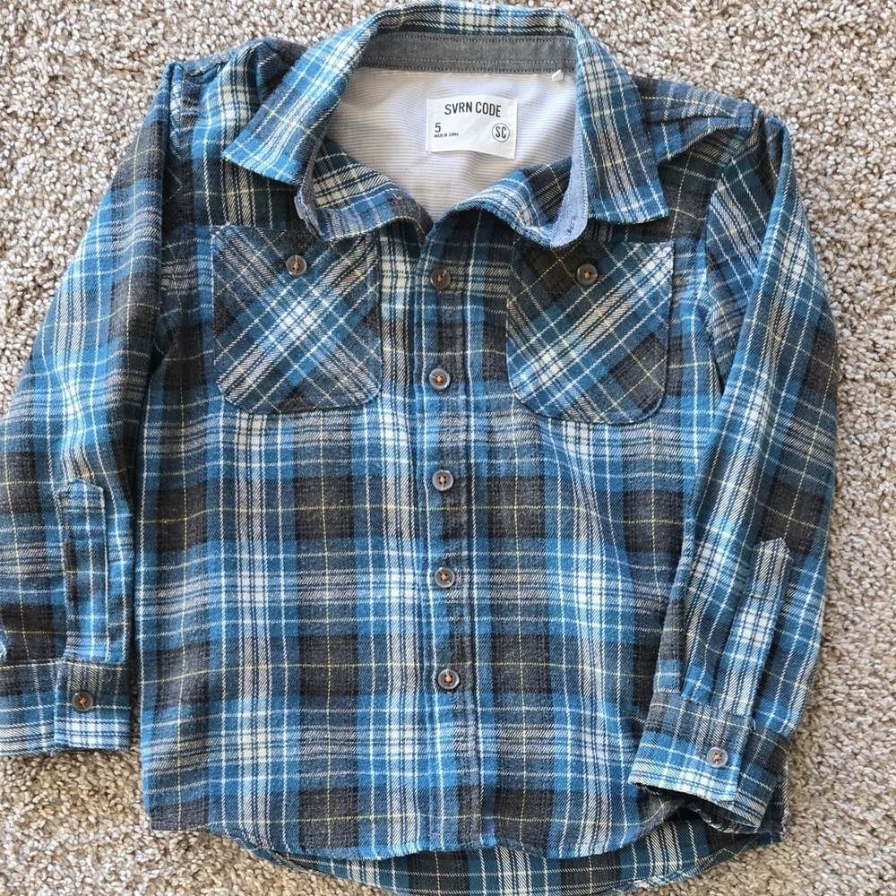 Blue and Grey Plaid Kids Shirt